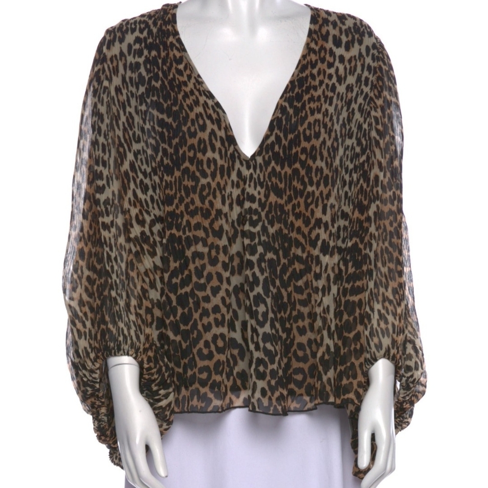 Ganni Leopard Print V-Neck Blouse